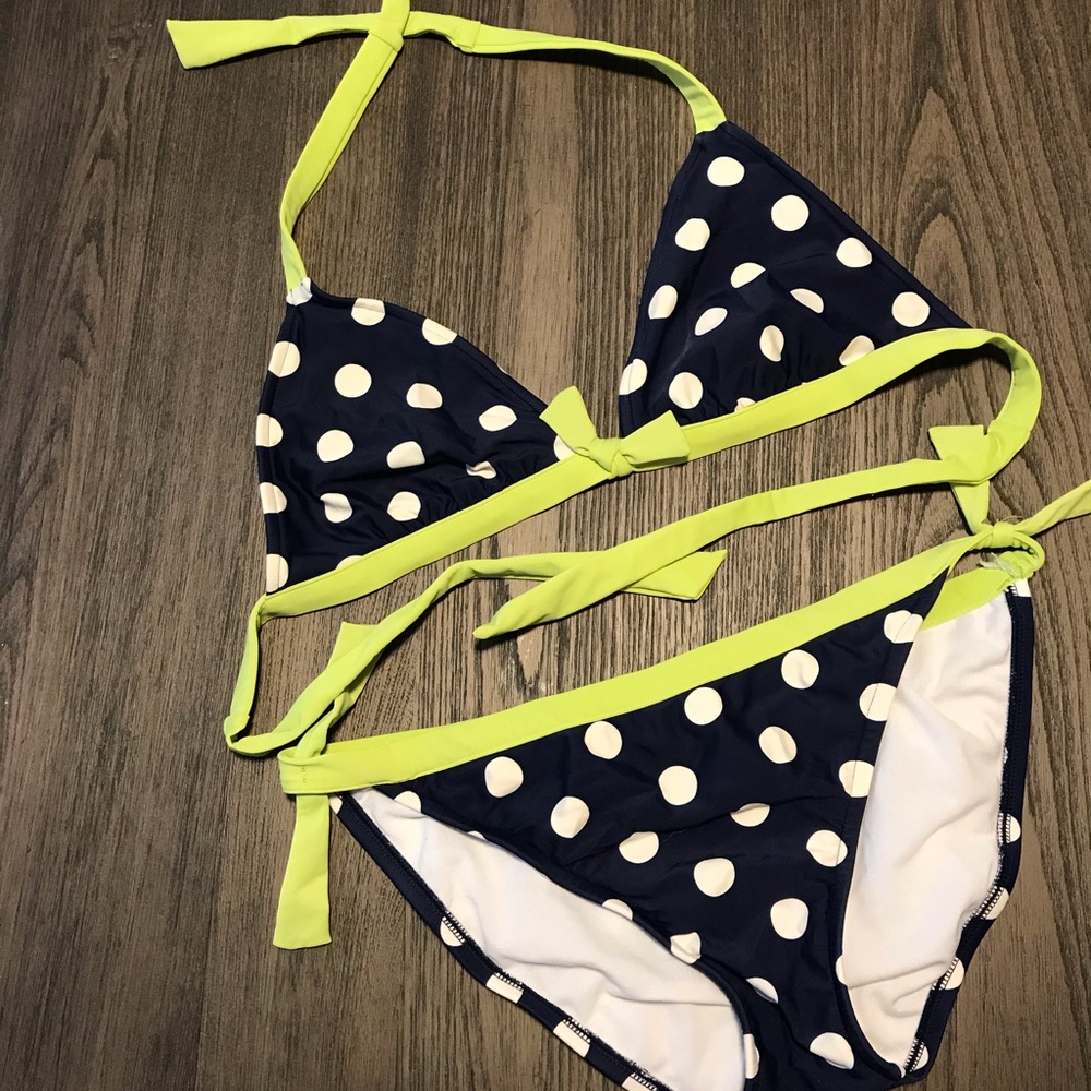 Arizona Navy Blue Polka Dot Swim Suit Large